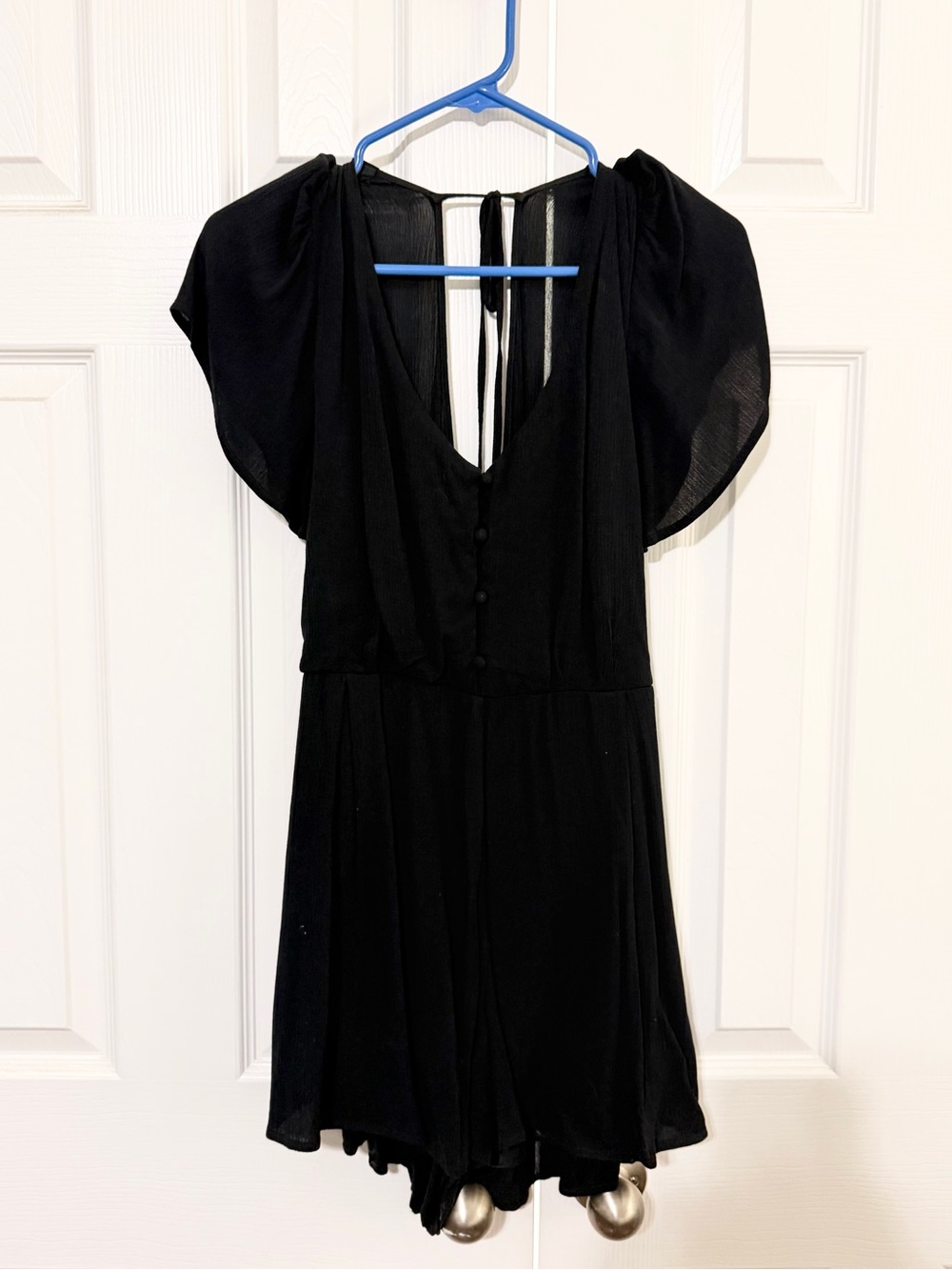 Black V-Neck Flutter Sleeve Romper